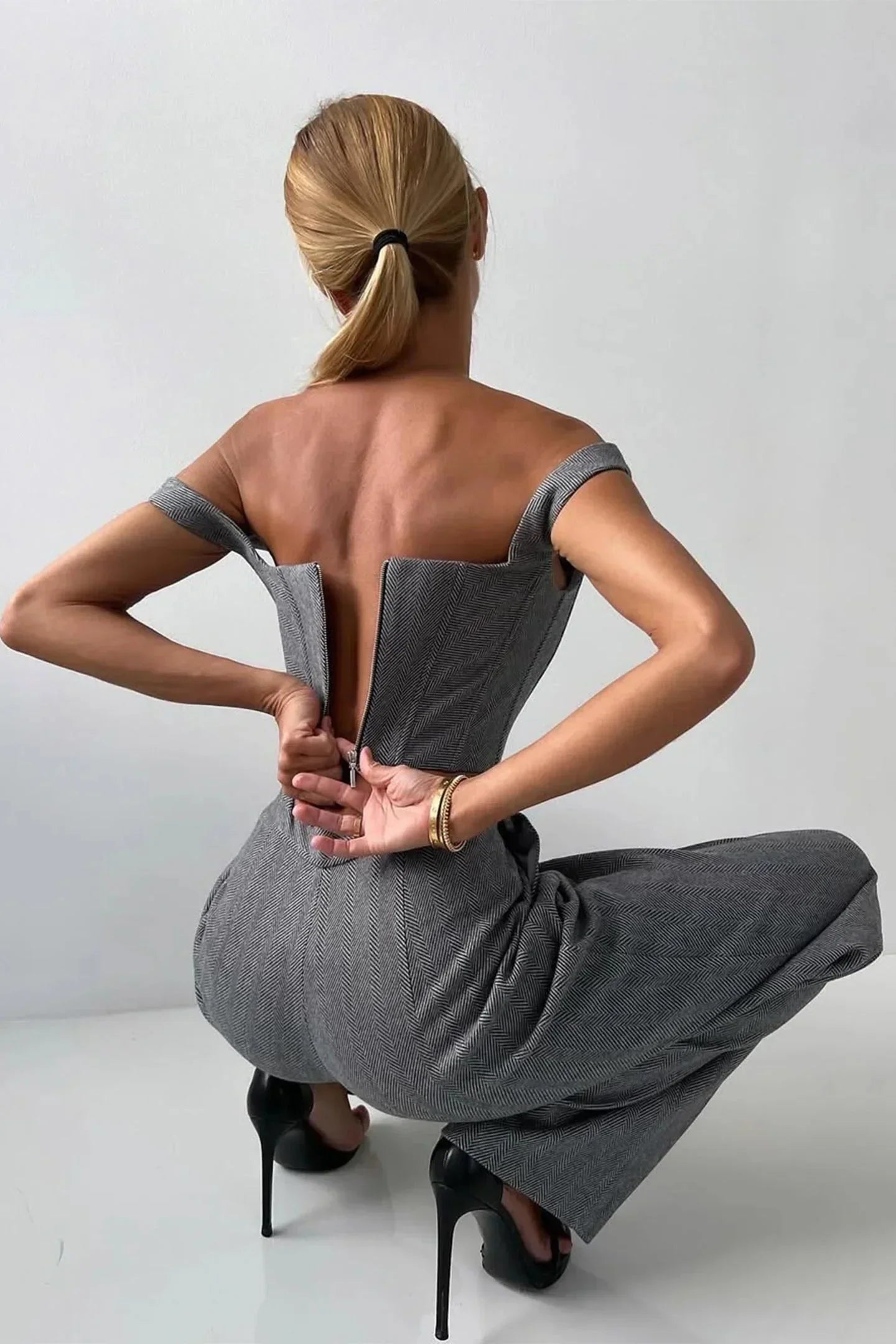Corset Bustier Wide Leg Pants Set with Oversized Blazer
