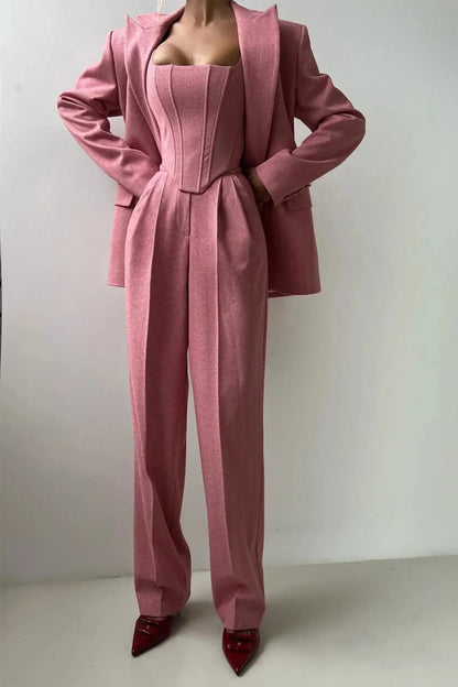 Corset Bustier Wide Leg Pants Set with Oversized Blazer