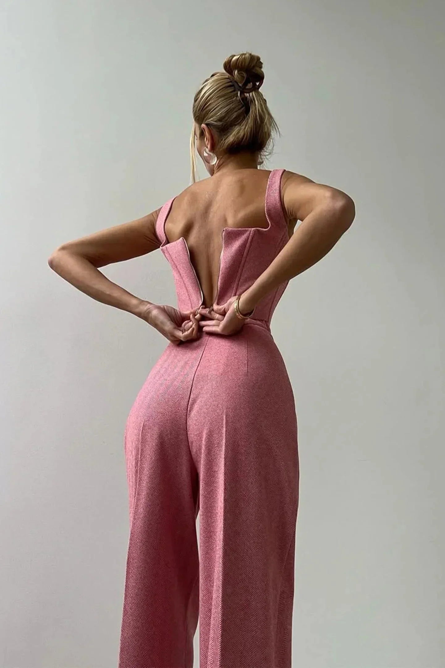 Corset Bustier Wide Leg Pants Set with Oversized Blazer