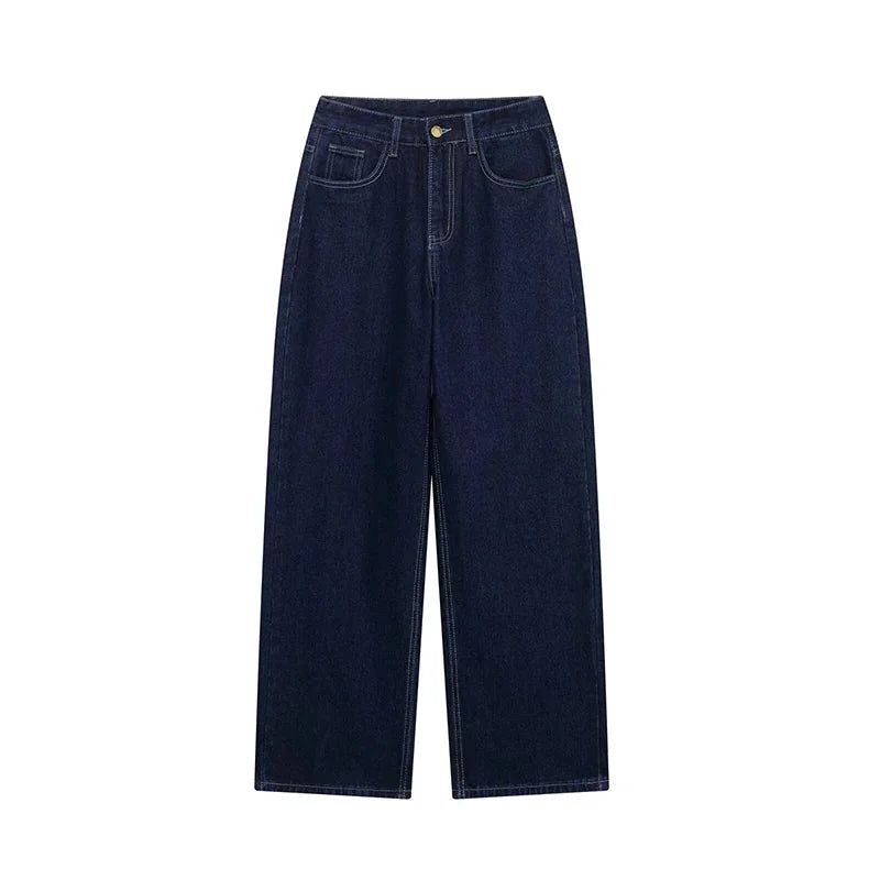 Belted Denim Jacket and Wide Leg Jeans Set for Women
