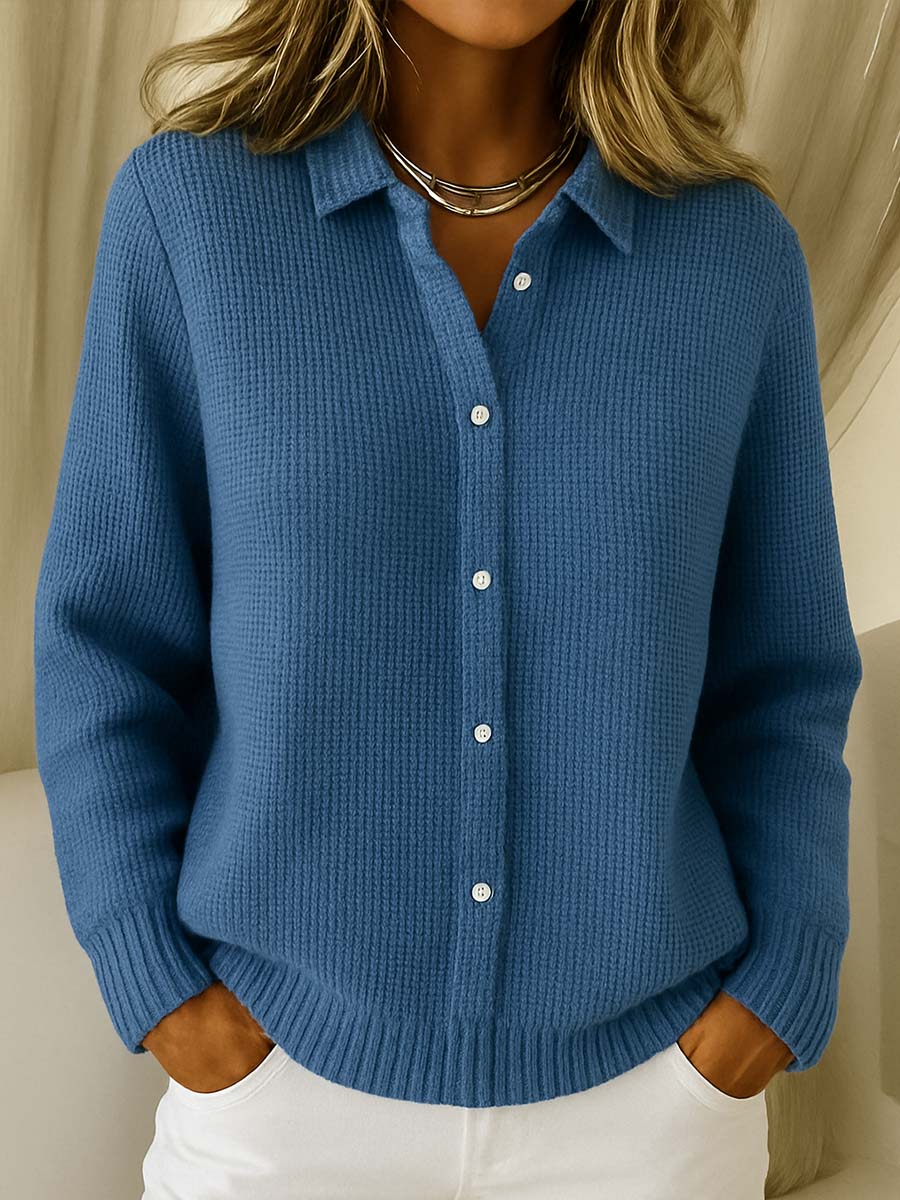 Women's Knit Button-Up Collared Sweater Cardigan