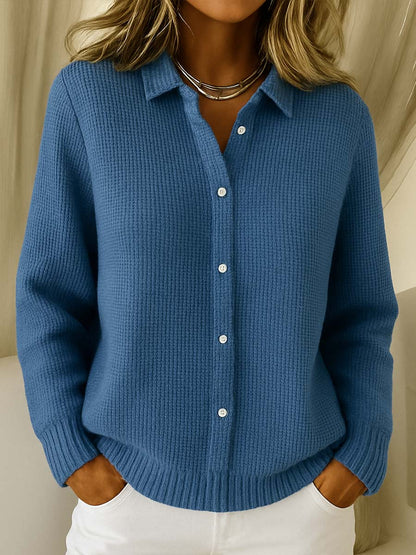 Women's Knit Button-Up Collared Sweater Cardigan