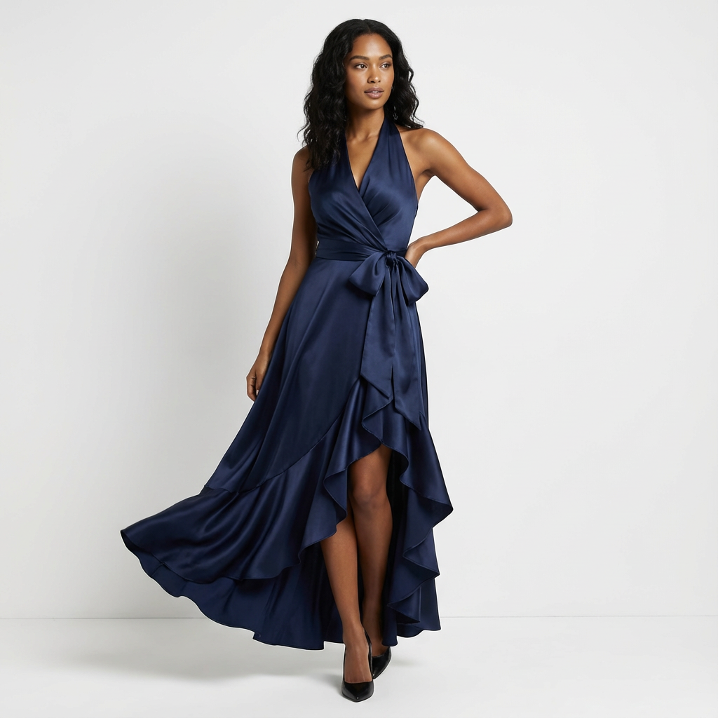 Elegant Women’s Maxi Wedding Guest Dress with Tie-Waist Bow