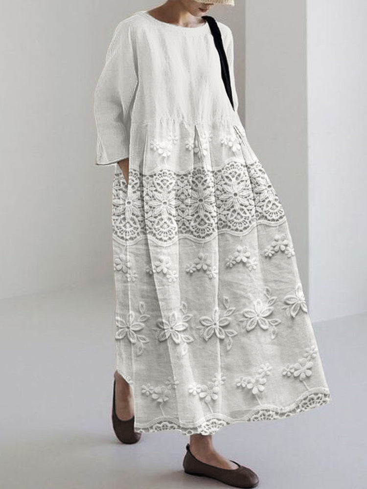 Delicate Lace Midi Dress for Women Pink White Blue