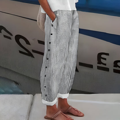 Relaxed Fit Striped Ankle Trousers With Pockets
