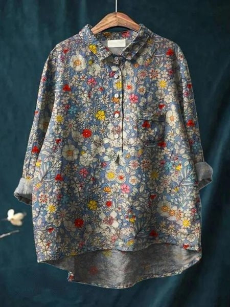 Casual Floral Long Sleeve Blouse Women