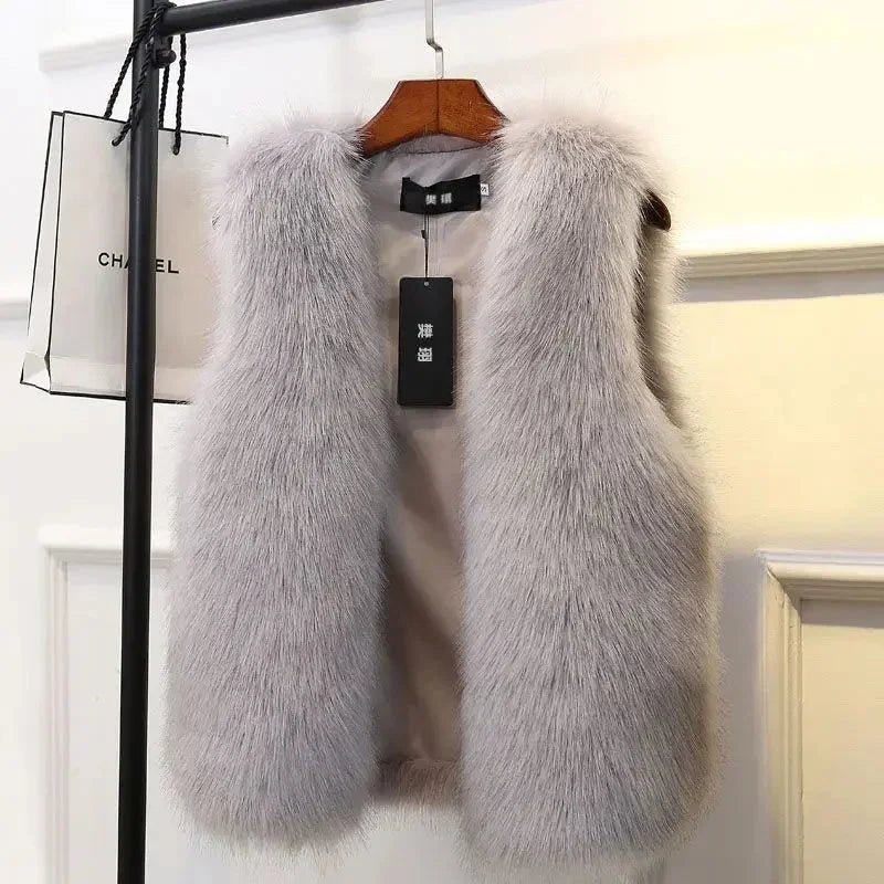 Faux Fur Sleeveless Vest Jacket