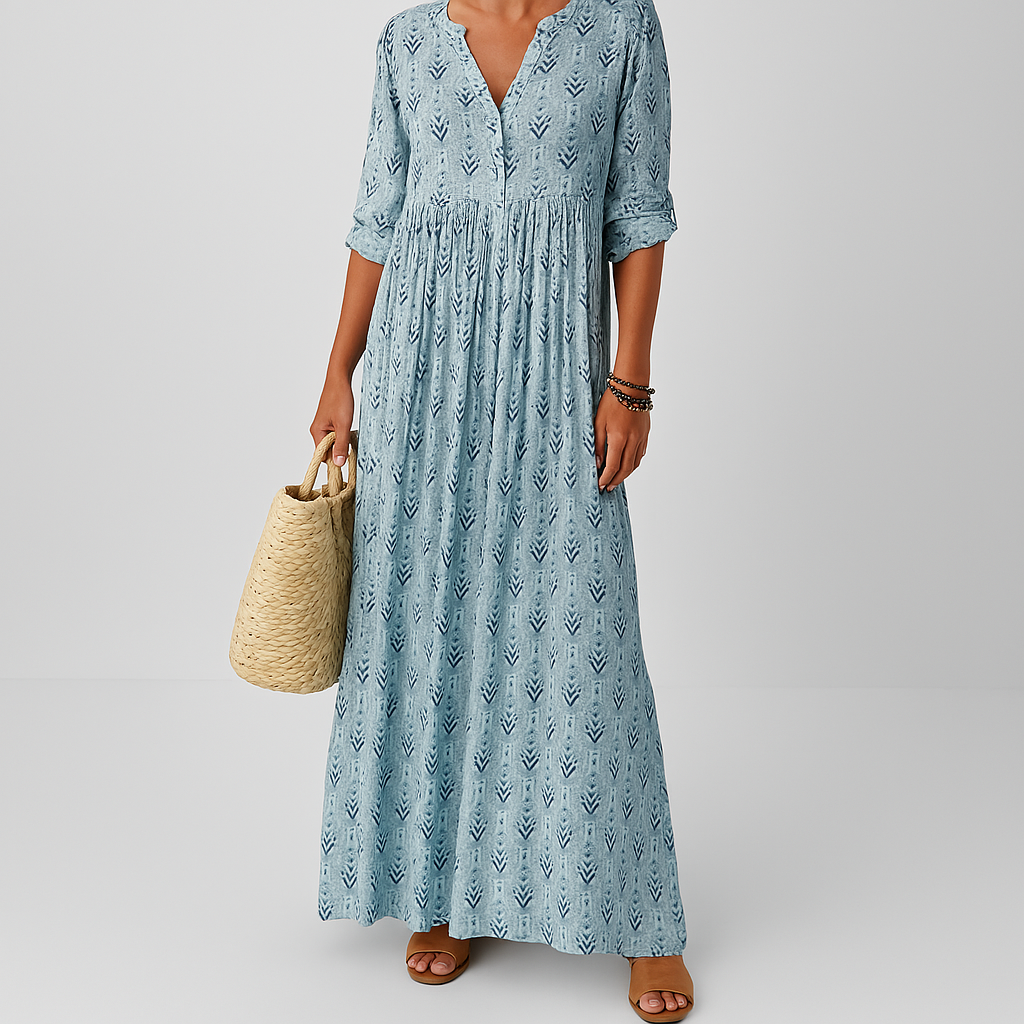 Women's Relaxed V-Neck All-Over Boho Print Maxi Dress