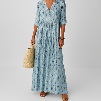 Women's Relaxed V-Neck All-Over Boho Print Maxi Dress