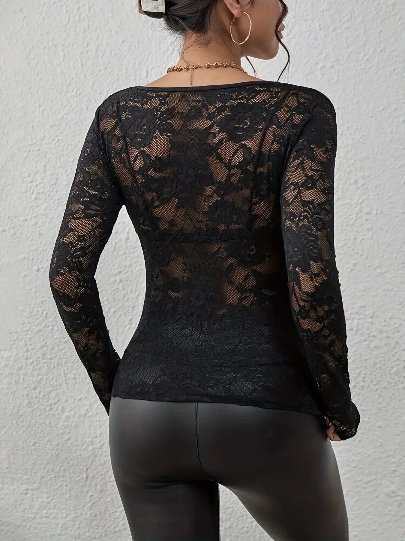 Women's Long-Sleeve V-Neck Lace Top