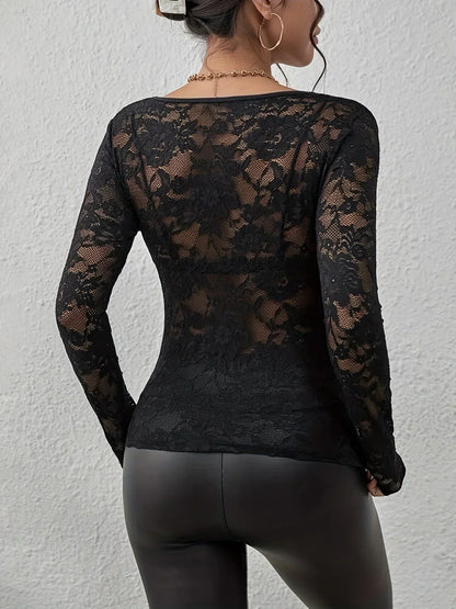 Women's Long-Sleeve V-Neck Lace Top