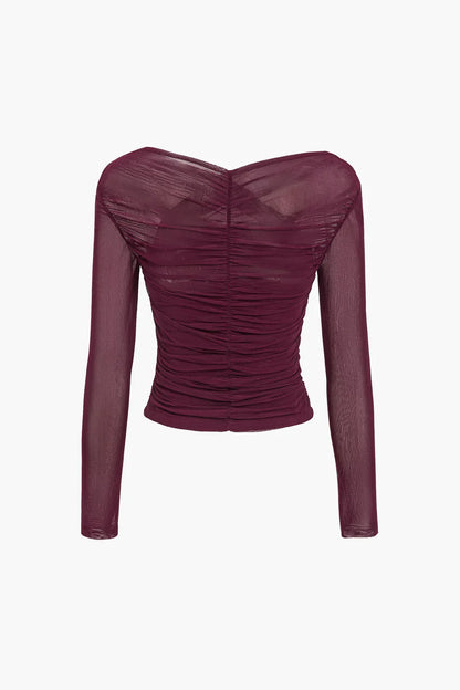 Women's Sheer Pleated Long Sleeve Top