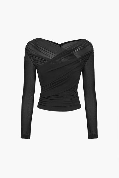 Women's Sheer Pleated Long Sleeve Top