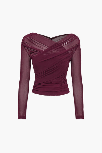 Elegant Draped Long Sleeve Crop Top for Women