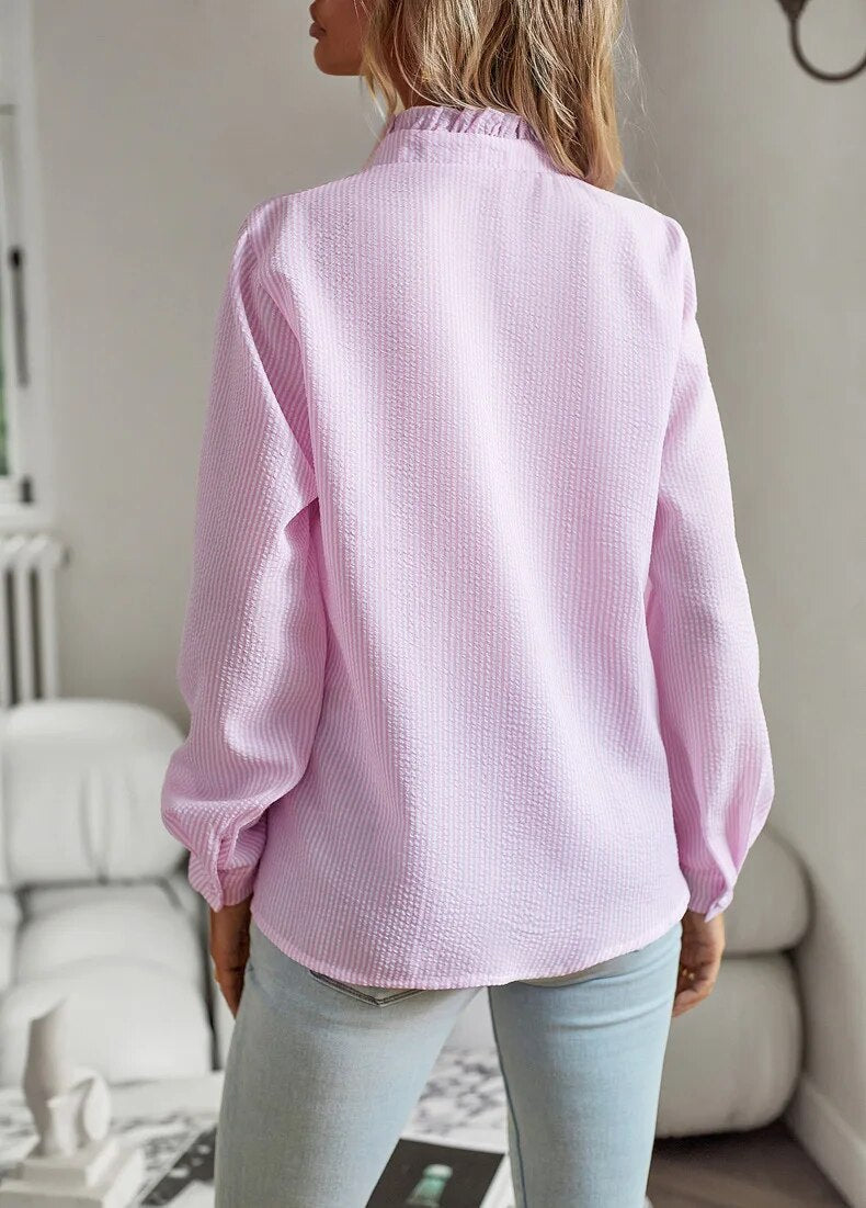 Elegant Ruffle-Trim Button-Front Blouse for Women