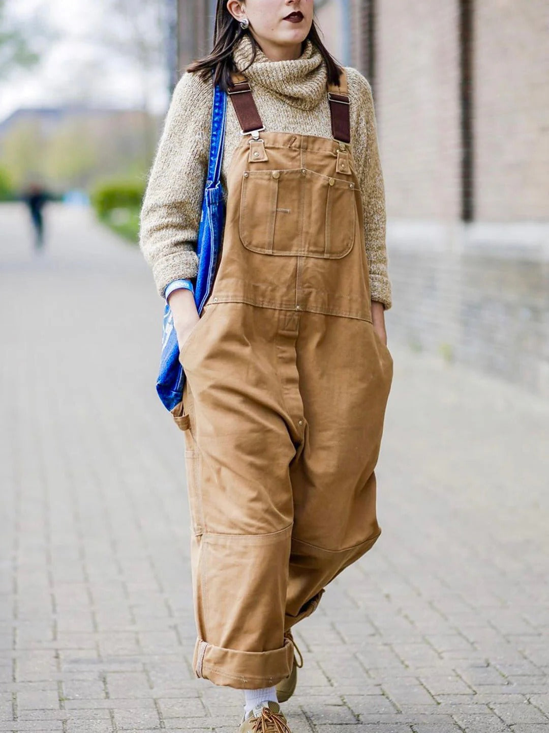 Women's Utility Bib Overalls Adjustable Straps Wide Leg