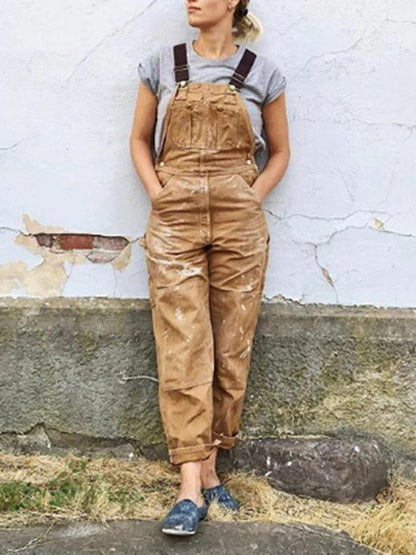 Women's Utility Bib Overalls Adjustable Straps Wide Leg