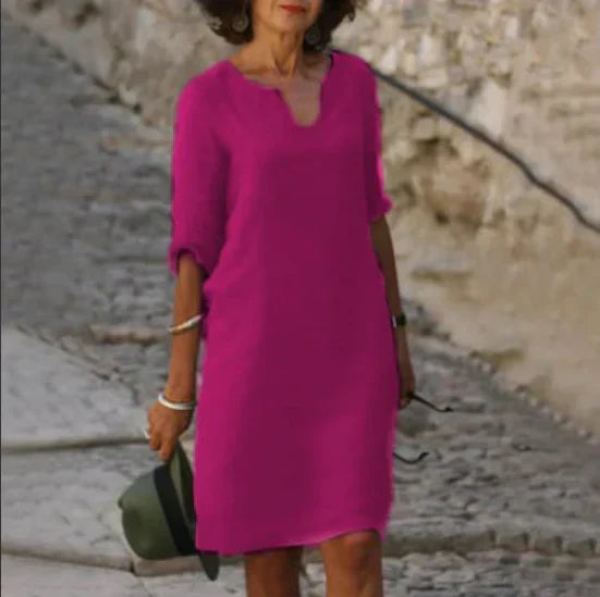 Women's Elegant V-Neck Mini Dress with Three-Quarter Sleeves
