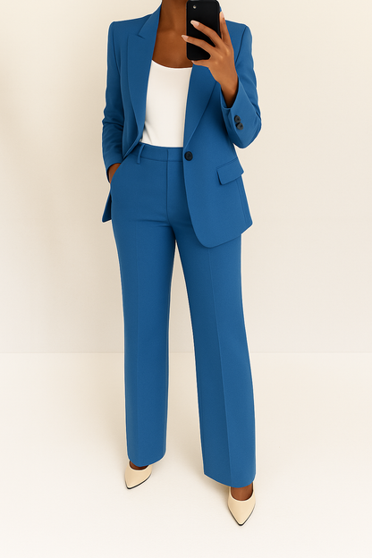 Women's Elegant Blazer and Wide-Leg Pants Suit Set