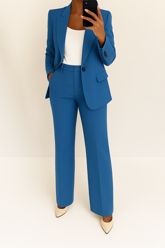 Women's Elegant Blazer and Wide-Leg Pants Suit Set