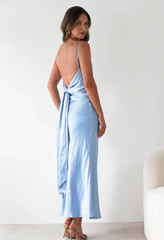 Women’s Elegant Satin-Style Cowl Neck Maxi Dress