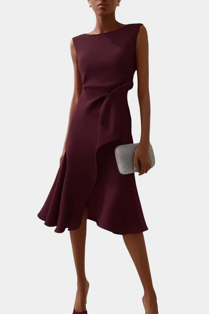 Elegant Asymmetric Midi Dress Draped