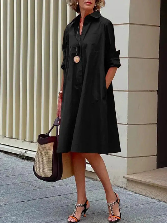 Button-Front Shirt Dress with Relaxed A-Line Fit
