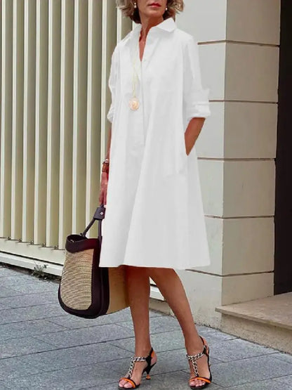 Button-Front Shirt Dress with Relaxed A-Line Fit
