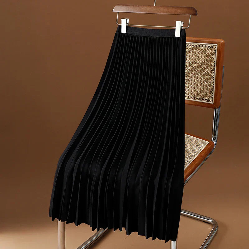 Elegant High Waist Pleated Midi Skirt for Women