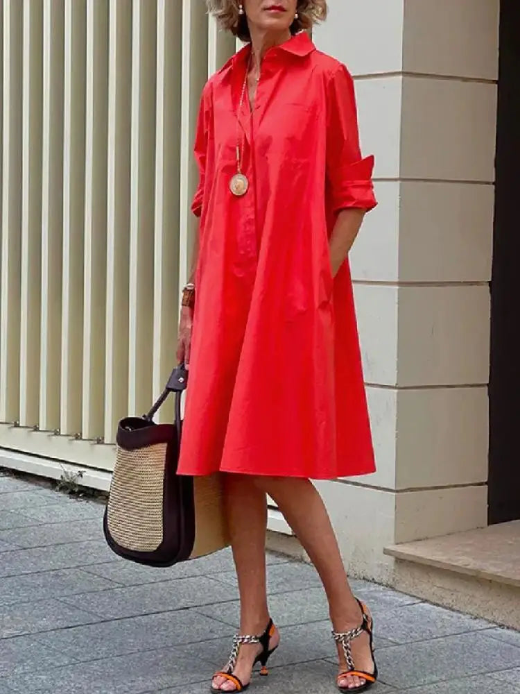Button-Front Shirt Dress with Relaxed A-Line Fit