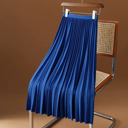 Elegant High Waist Pleated Midi Skirt for Women