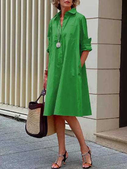 Button-Front Shirt Dress with Relaxed A-Line Fit