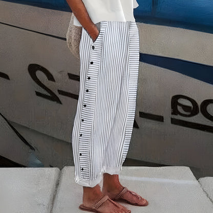 Relaxed Fit Striped Ankle Trousers With Pockets