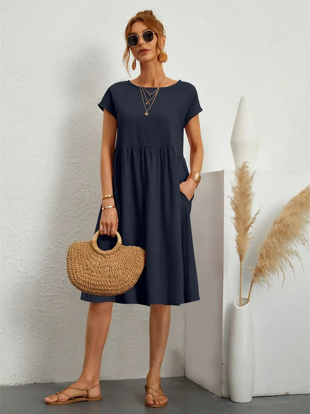 Comfortable Casual Dress Pocketed