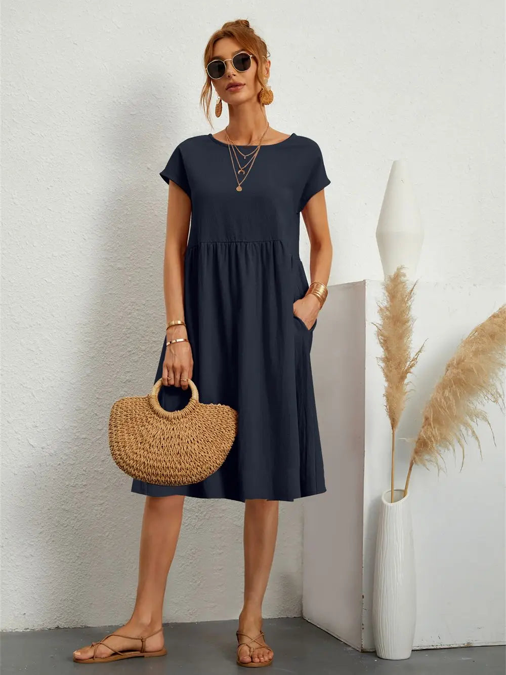 Comfortable Casual Dress Pocketed