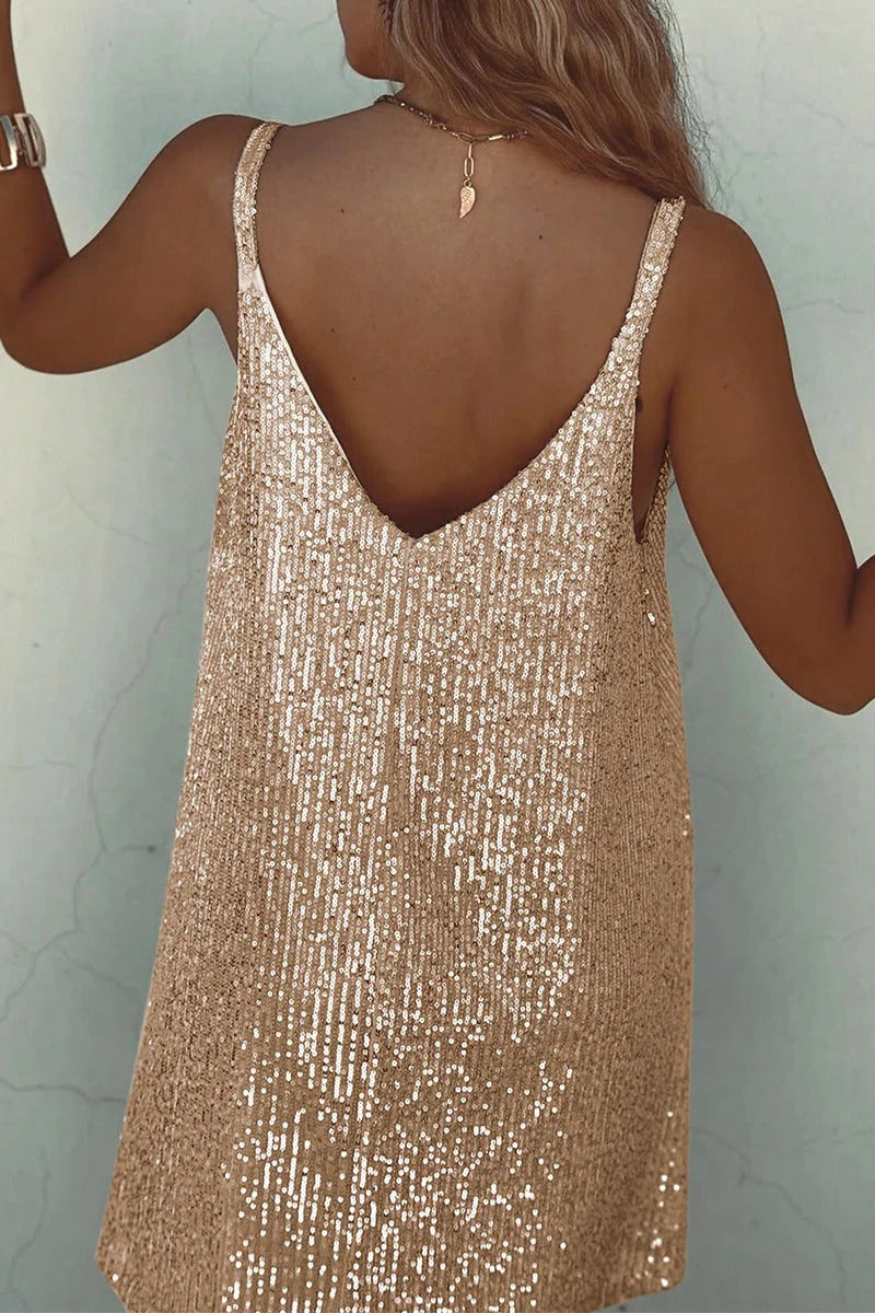 Sparkling V-Back Sequin Mini Dress