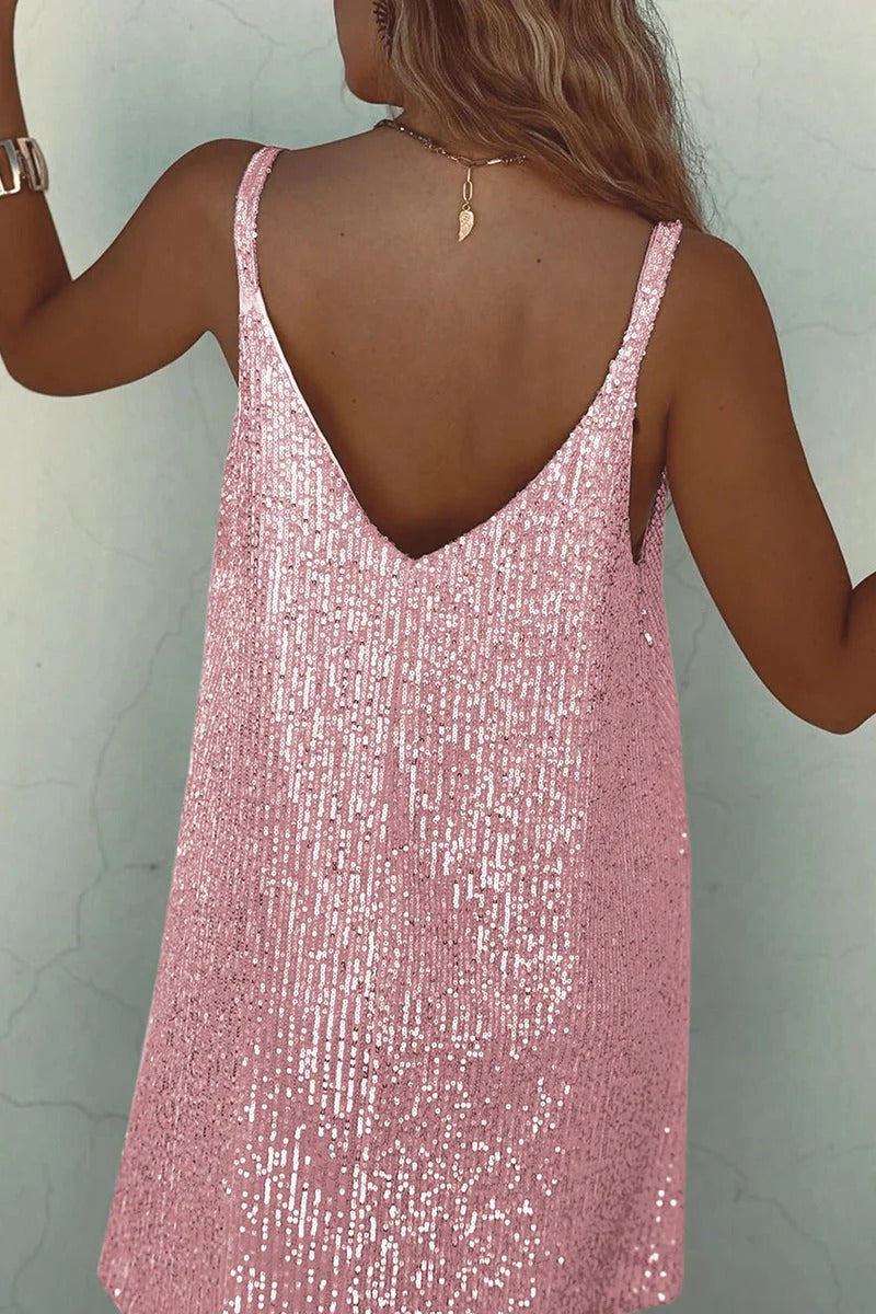 Sparkling V-Back Sequin Mini Dress