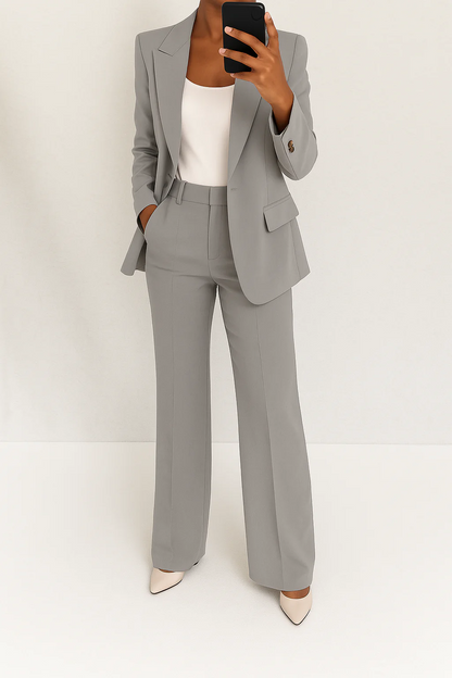 Women's Elegant Blazer and Wide-Leg Pants Suit Set