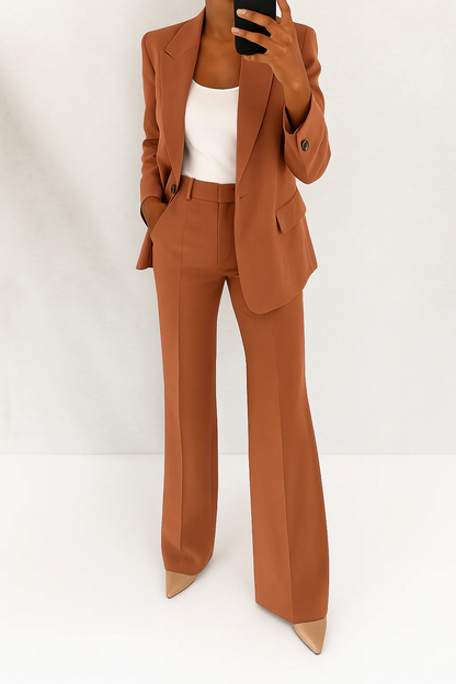Women's Elegant Blazer and Wide-Leg Pants Suit Set