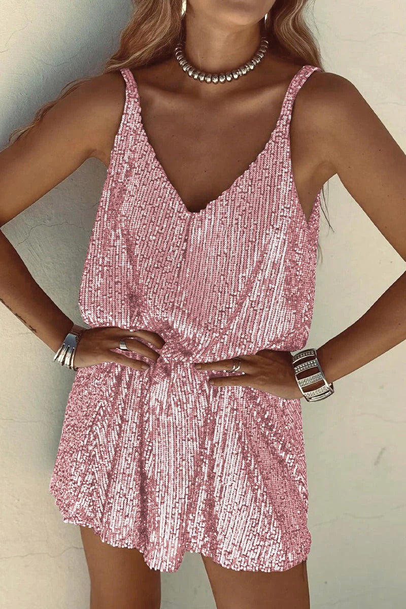 Sparkling V-Back Sequin Mini Dress