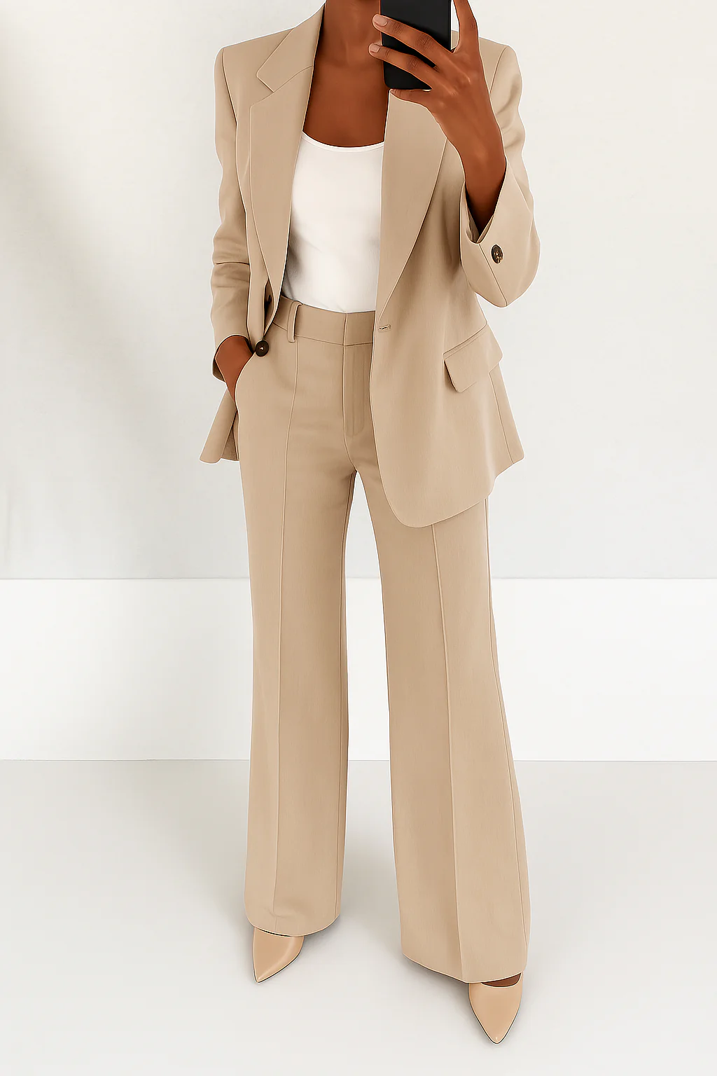 Women's Elegant Blazer and Wide-Leg Pants Suit Set