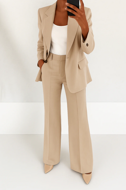 Women's Elegant Blazer and Wide-Leg Pants Suit Set
