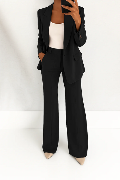 Women's Elegant Blazer and Wide-Leg Pants Suit Set