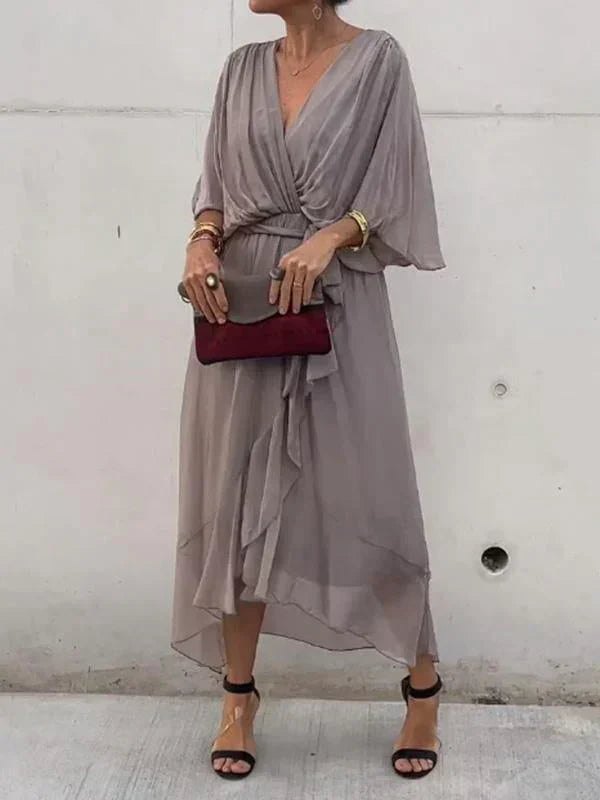 Wrap Midi Dress V-Neck Belted