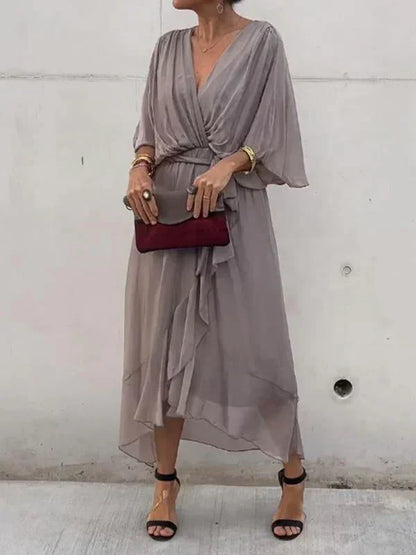 Wrap Midi Dress V-Neck Belted