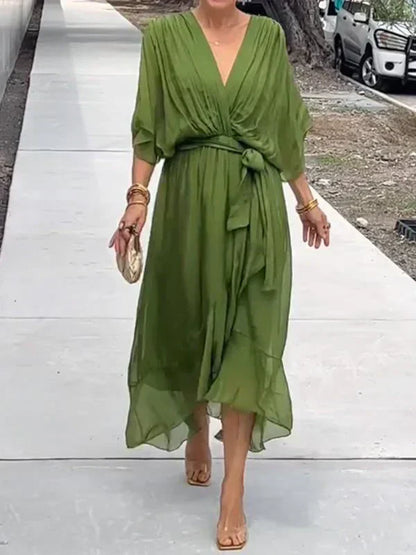 Wrap Midi Dress V-Neck Belted