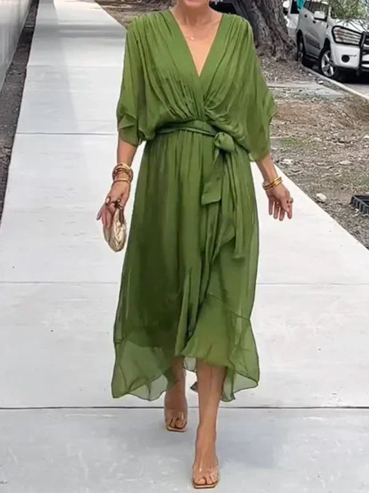 Wrap Midi Dress V-Neck Belted