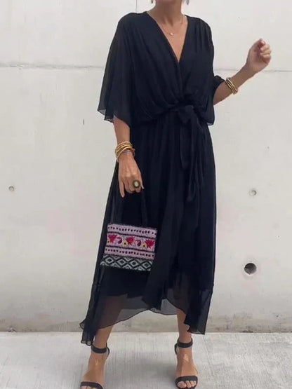 Wrap Midi Dress V-Neck Belted