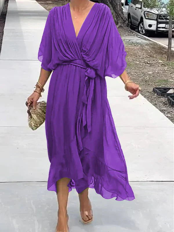 Wrap Midi Dress V-Neck Belted
