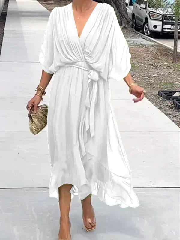 Wrap Midi Dress V-Neck Belted